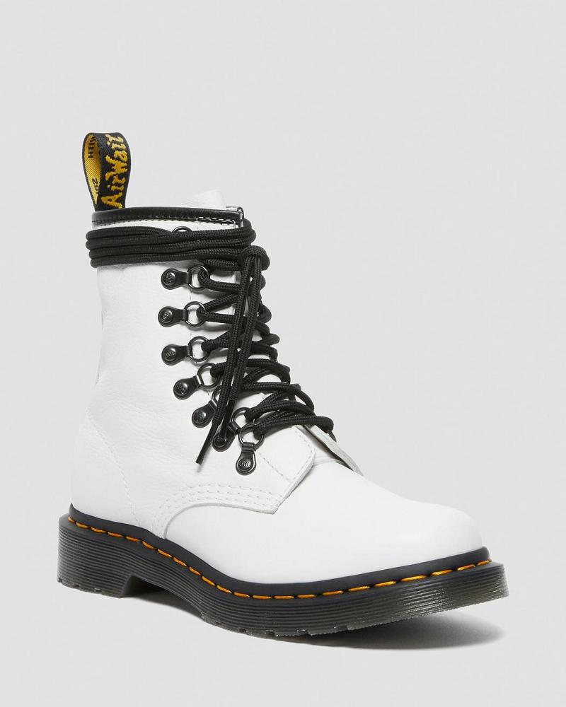 White Women\'s Dr Martens 1460 Laced Virginia Leather Lace Up Boots | CA 167WNB